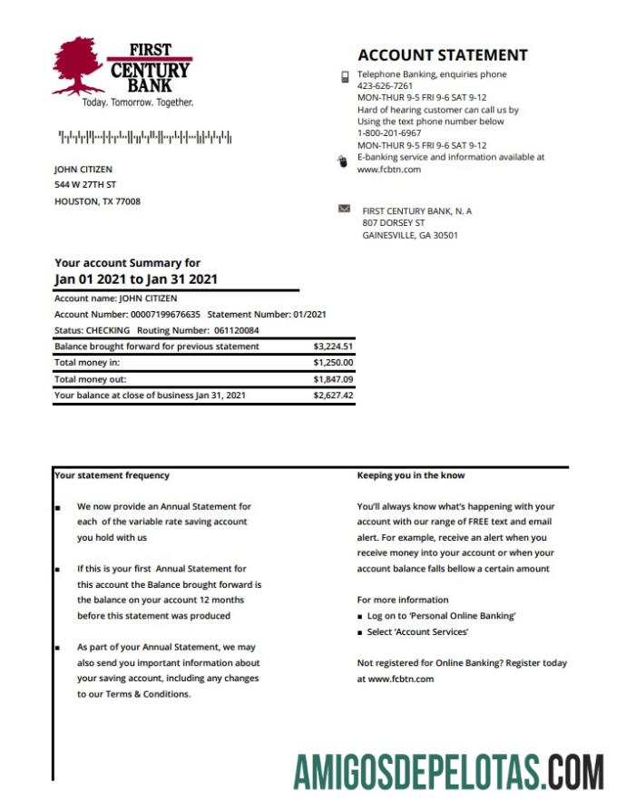 USA Georgia Gainesville First Century Bank amostra